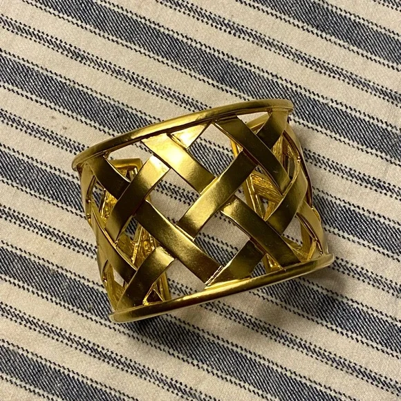 Kenneth Jay Lane KJL Gold Basket Weave Woven Bracelet Cuff 90s - Picture 8 of 8